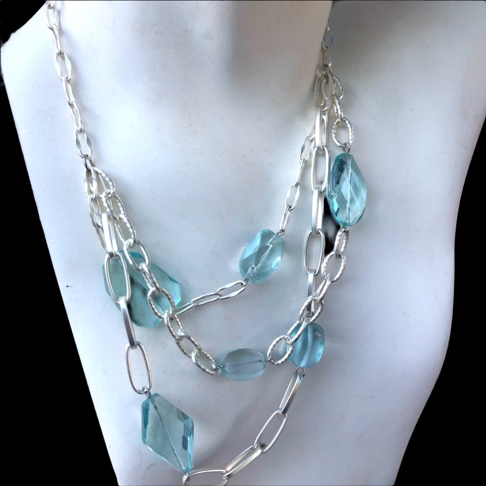 Gay Isber Blue glass & silver tone chunky link necklace
